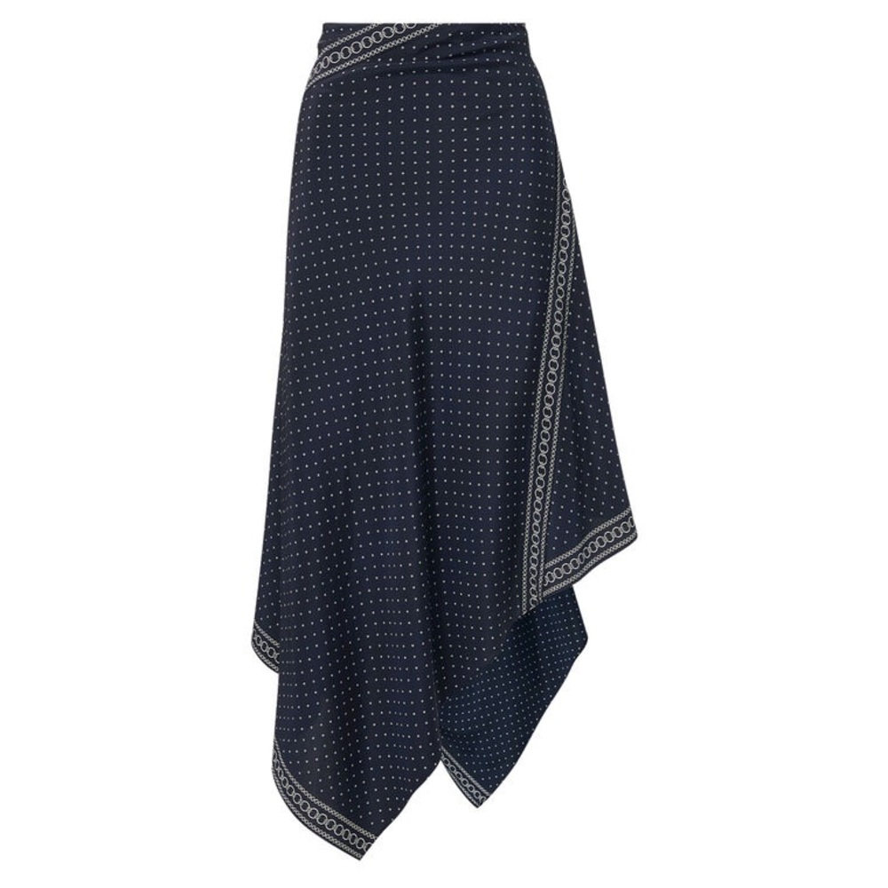 Veronica Beard Navy Polka Dot Asymmetric Handkerchief Skirt - Picture 5 of 9